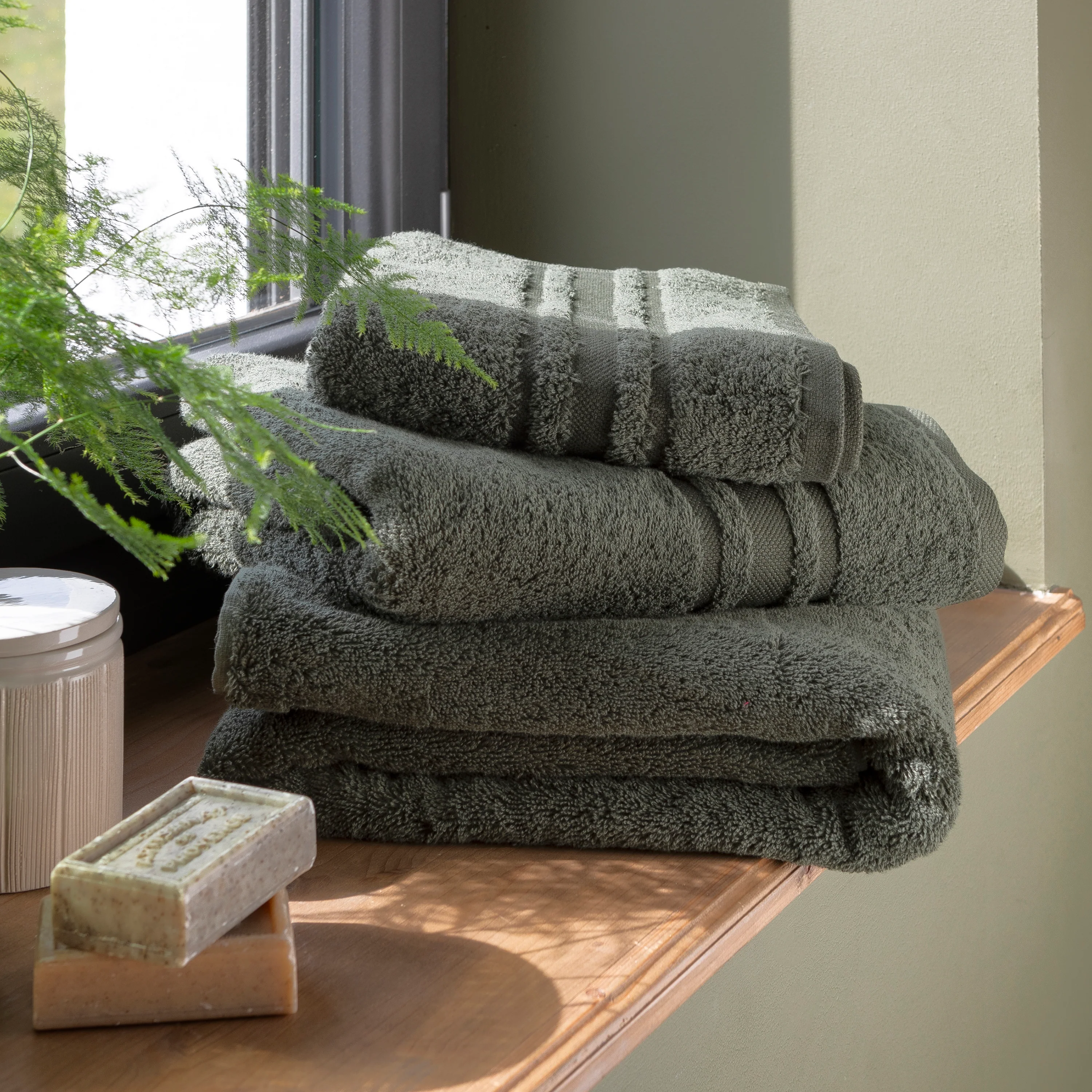 Lola II Cotton Guest Towel - Khaki Green - Image 2
