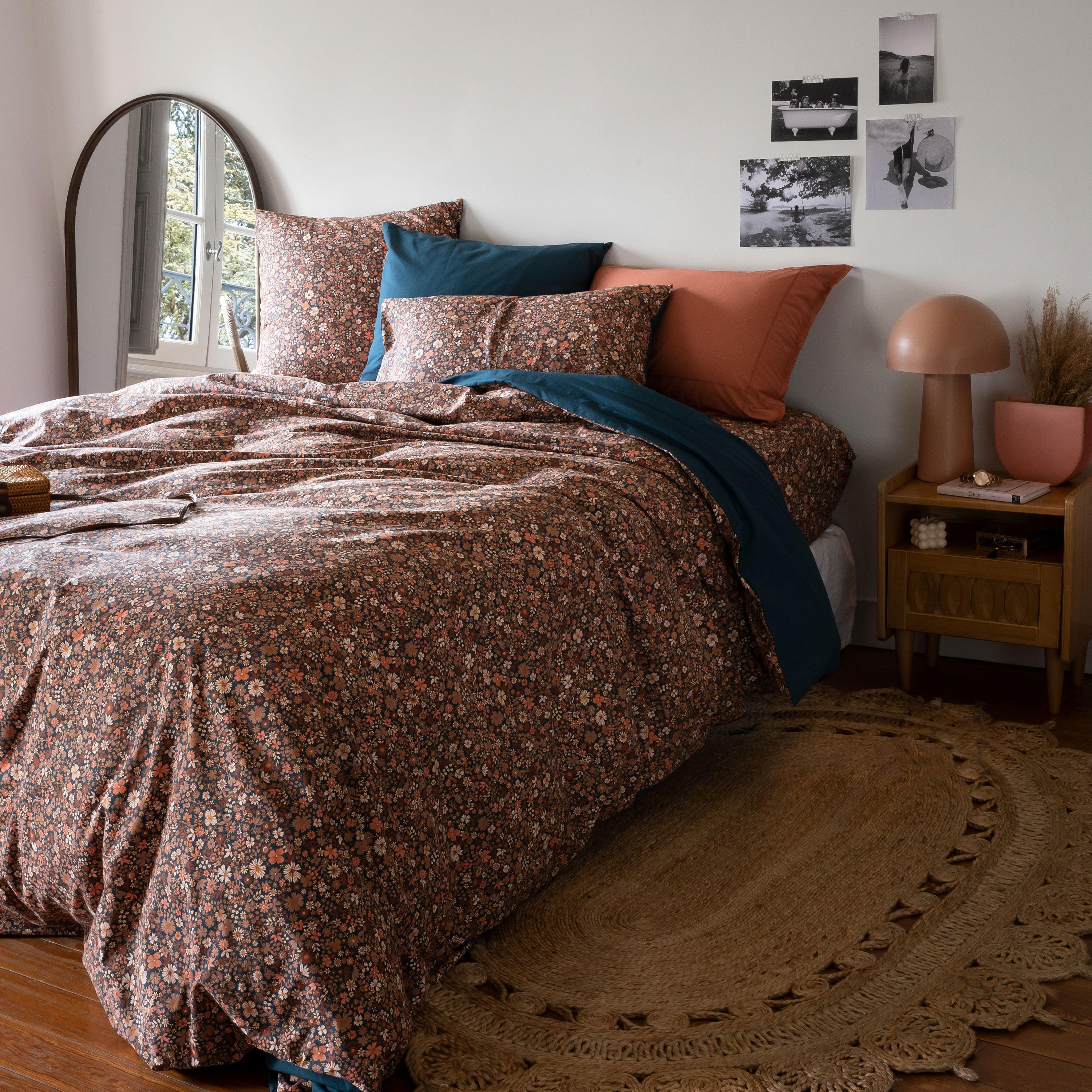 Neo Rectangular Cotton Pillowcase - Prussian Blue Floral - Image 4