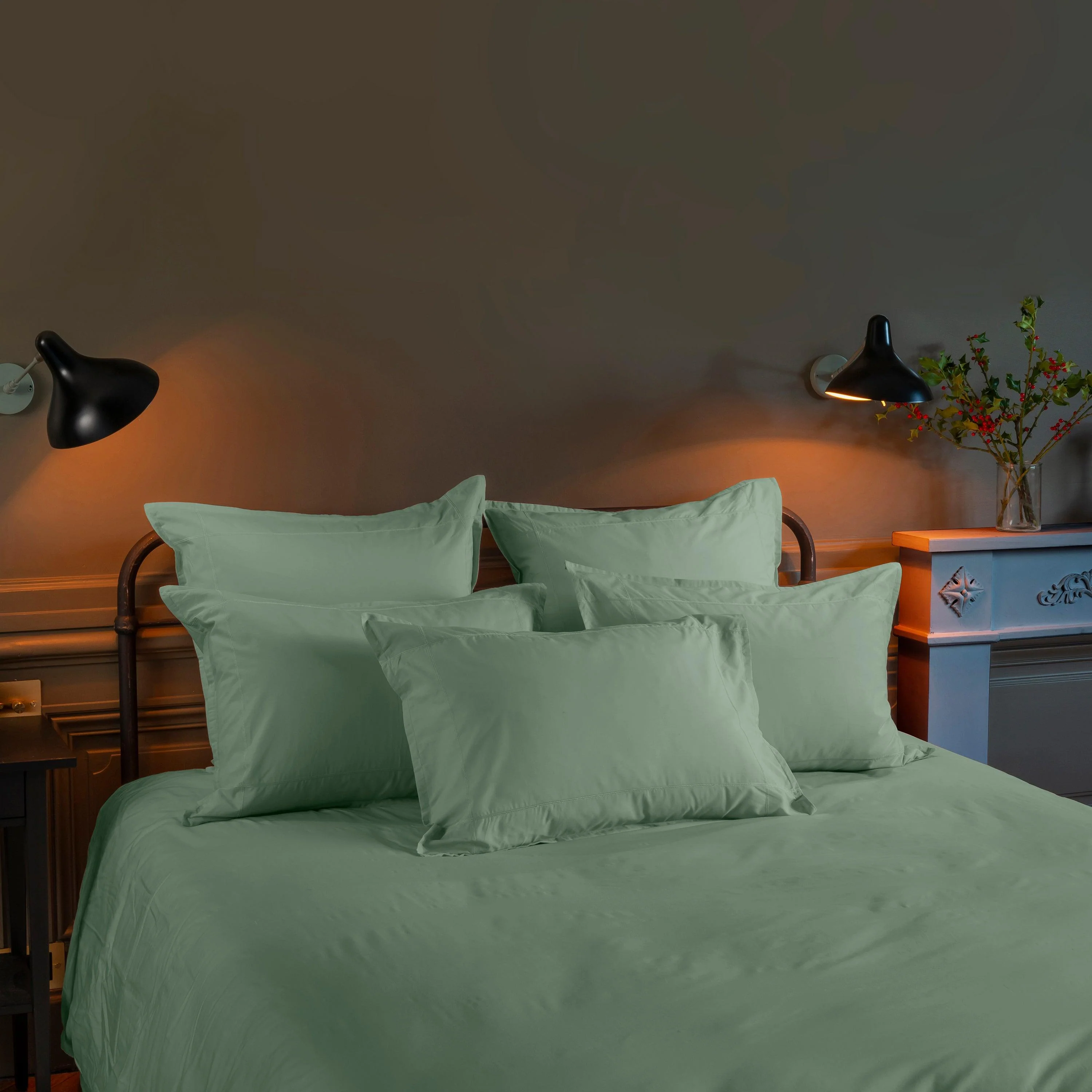 Neo Square Cotton Percale Pillowcase - Thyme - Image 2